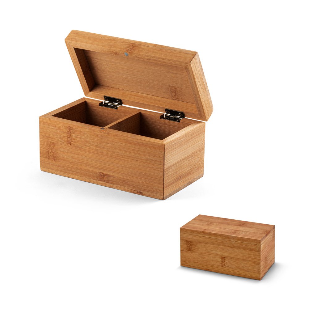 Caixa de chás em bambu com 2 compartimentos e fecho com ímã SP-93977-160 na cor Natural