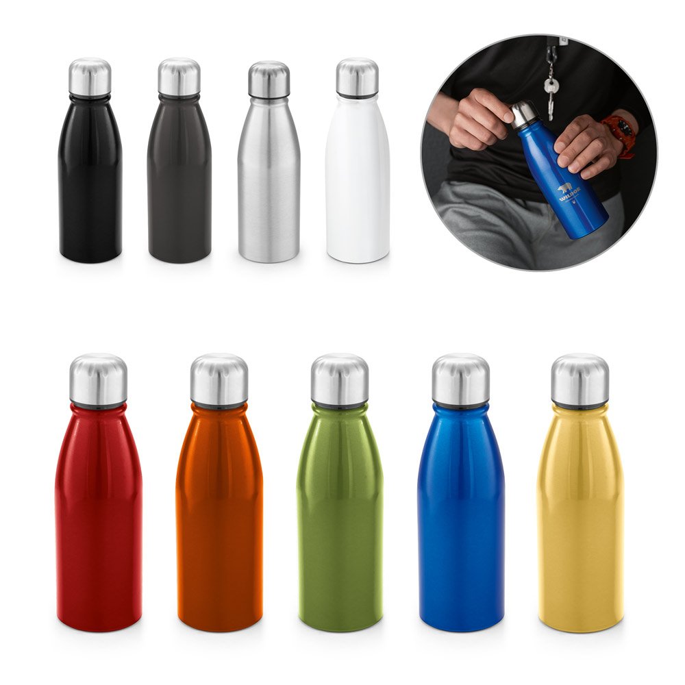 Squeeze em alumínio com tampa em aço inox (500 mL) SP-94063-114 na cor Azul royal