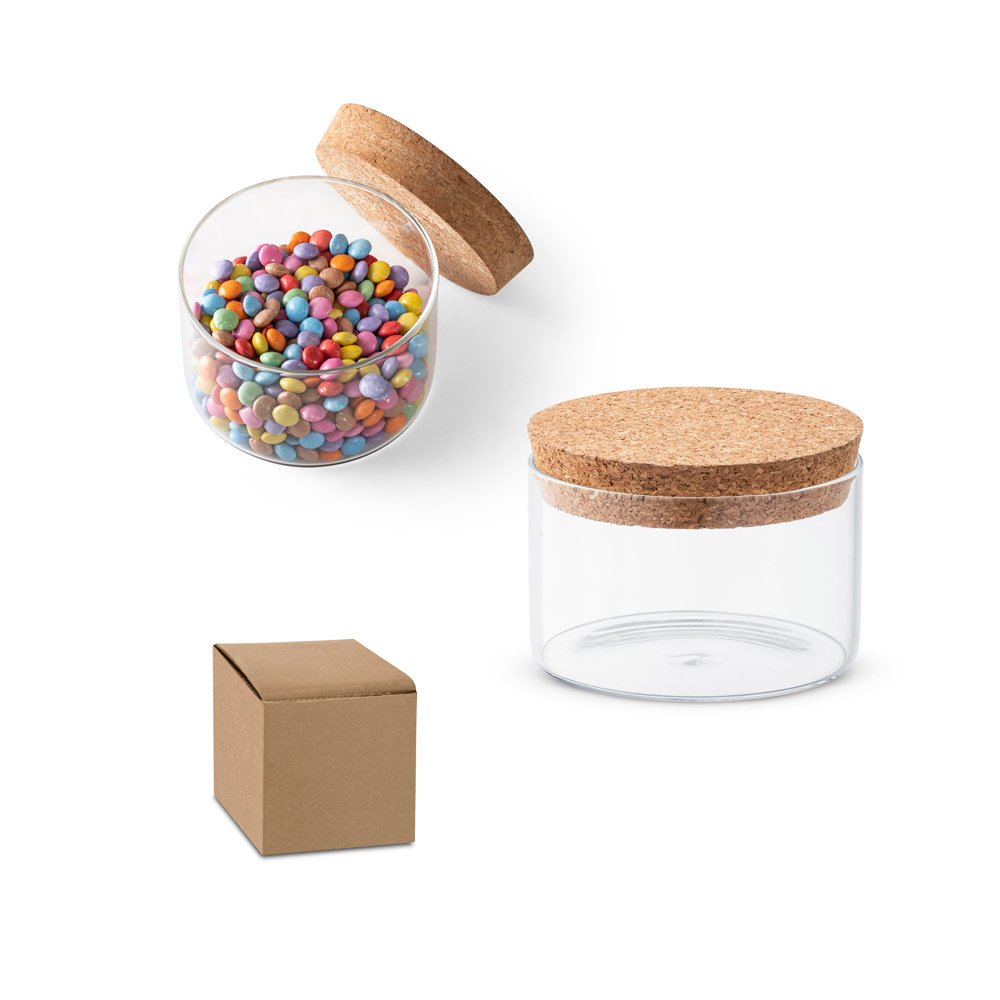 Frasco em vidro borosilicato com tampa de cortiça 380 mL SP-94099-160 na cor Natural