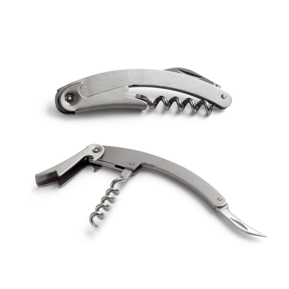Saca-rolhas em metal com abridor de garrafa SP-94103-127 na cor Cromado satinado