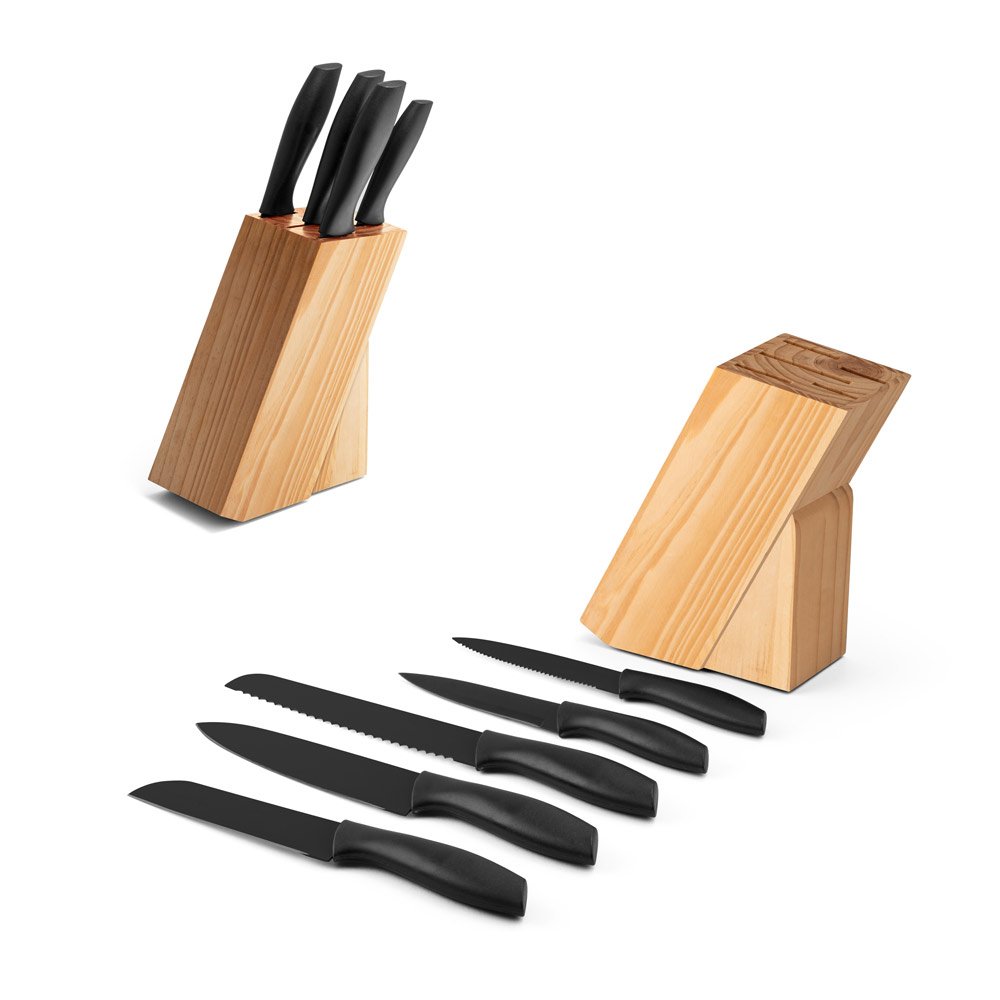 Suporte para facas em madeira de pinho SP-94110-160 na cor Natural