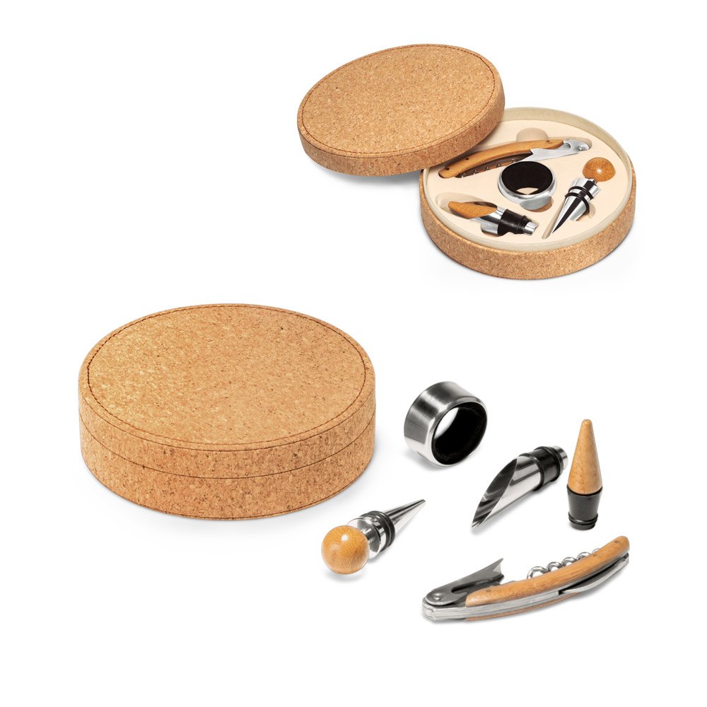 Conjunto para vinho com 4 peças em bambu, inox e ABS SP-94119-160 na cor Natural