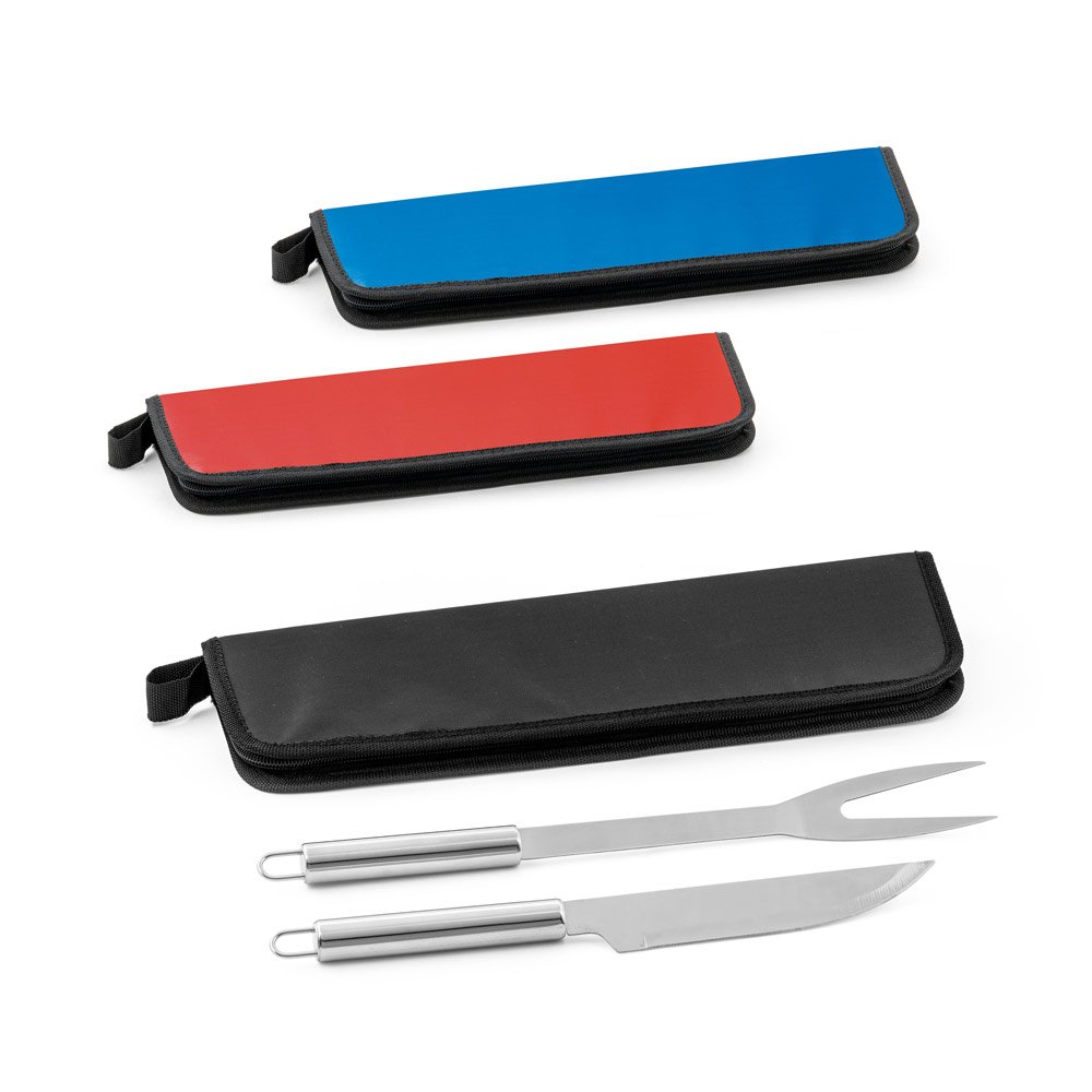 Kit churrasco em estojo de 210D com 2 utensílios em aço inox SP-94136-103 na cor Preto