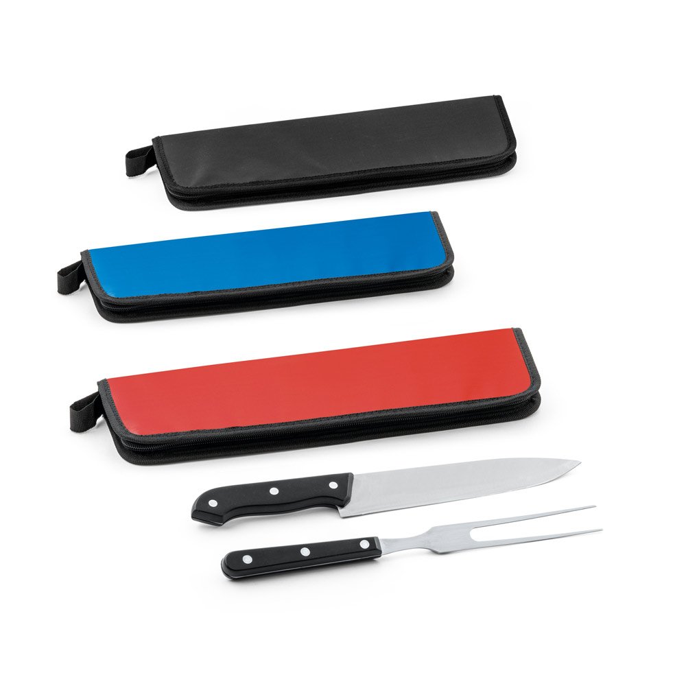 Kit churrasco em estojo de 210D com 2 utensílios em aço inox e PP SP-94137-105 na cor Vermelho