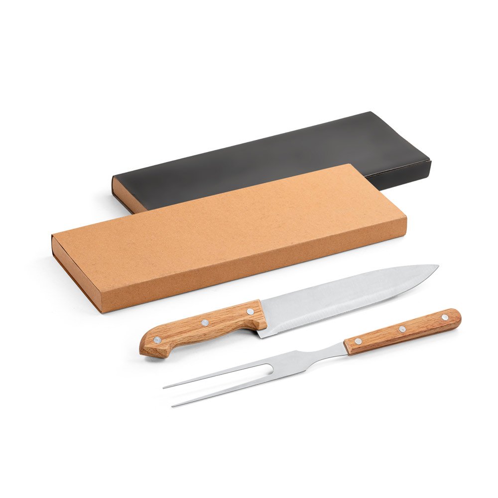Kit churrasco em caixa kraft com 2 utensílios em aço inox e bambu SP-94139-160 na cor Natural