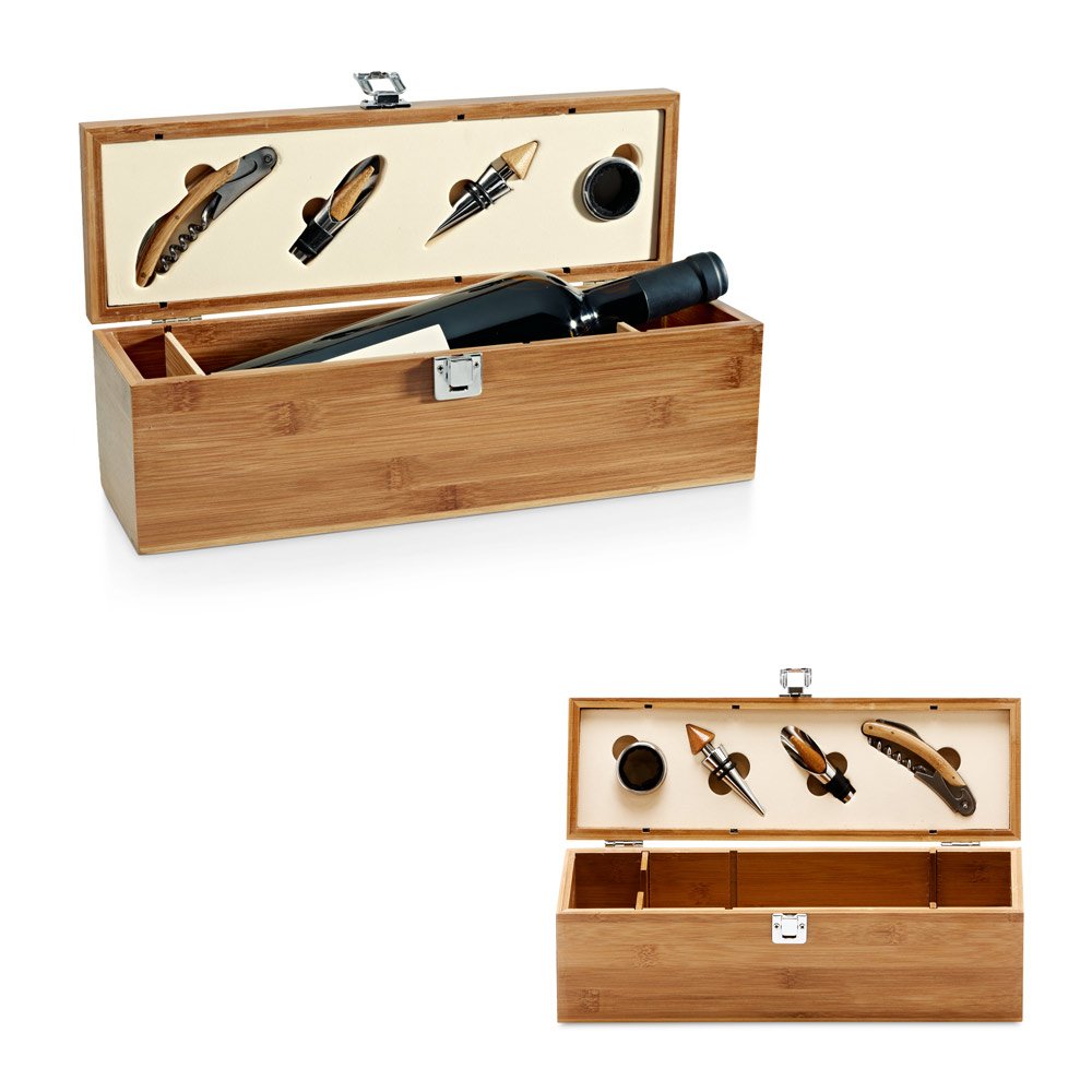 Conjunto para vinho em bambu, inox e ABS SP-94189-160 na cor Natural