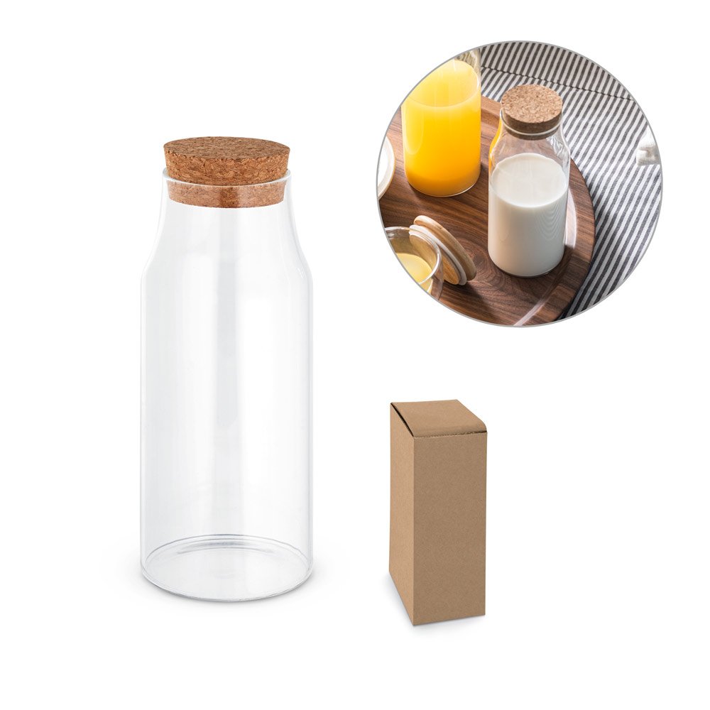 Garrafa em vidro borosilicato com tampa de cortiça 800 mL SP-94235-160 na cor Natural