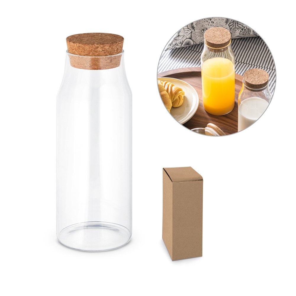 Garrafa em vidro borosilicato com tampa em cortiça 1 L SP-94236-160 na cor Natural
