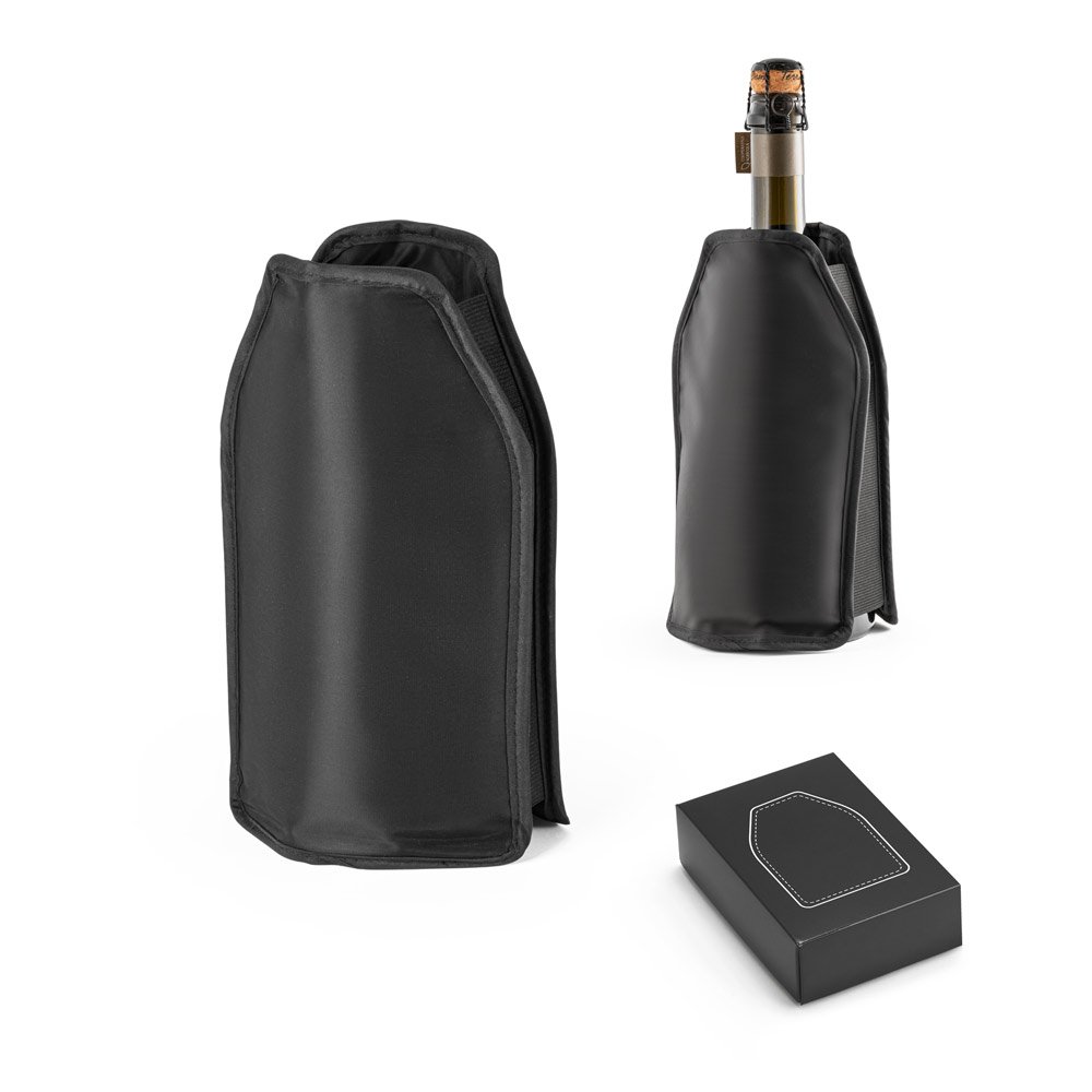 Manga refrigeradora ideal para garrafas de vinho em nylon com elástico nas laterais SP-94247-103 na cor Preto