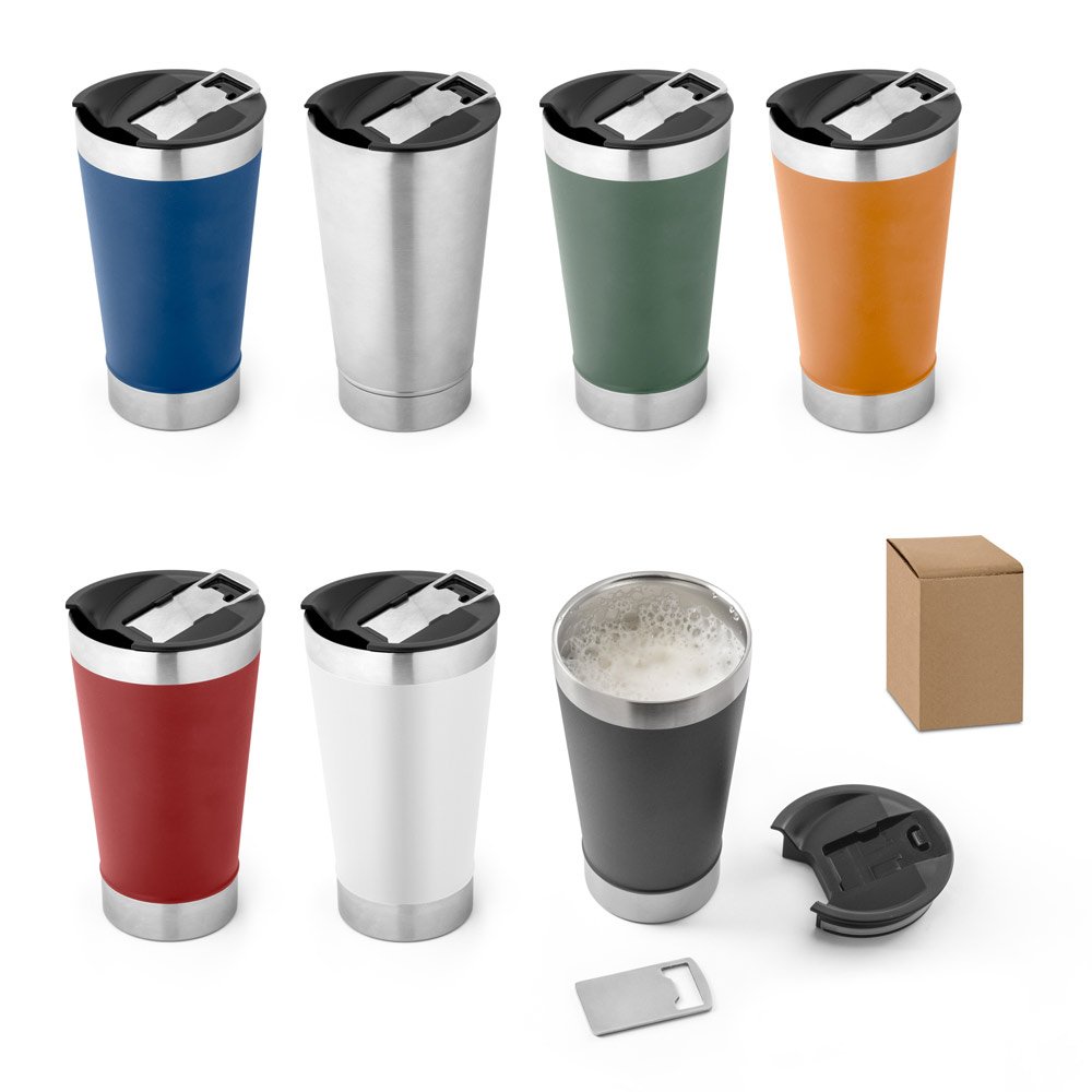 Copo de viagem em aço inox térmico, com parede dupla isolada a vácuo (630 mL) SP-94266-103 na cor Preto
