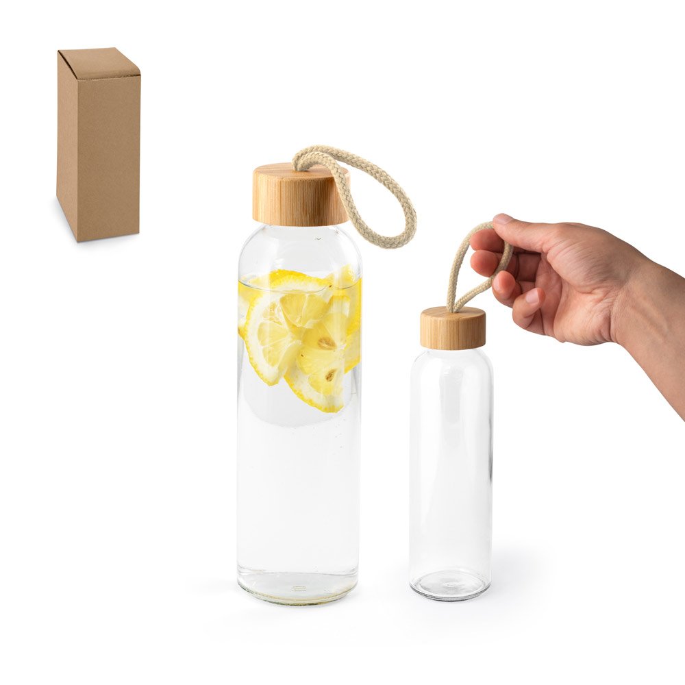 Squeeze para sublimação em vidro com tampa em bambu (500 mL) SP-94268-160 na cor Natural