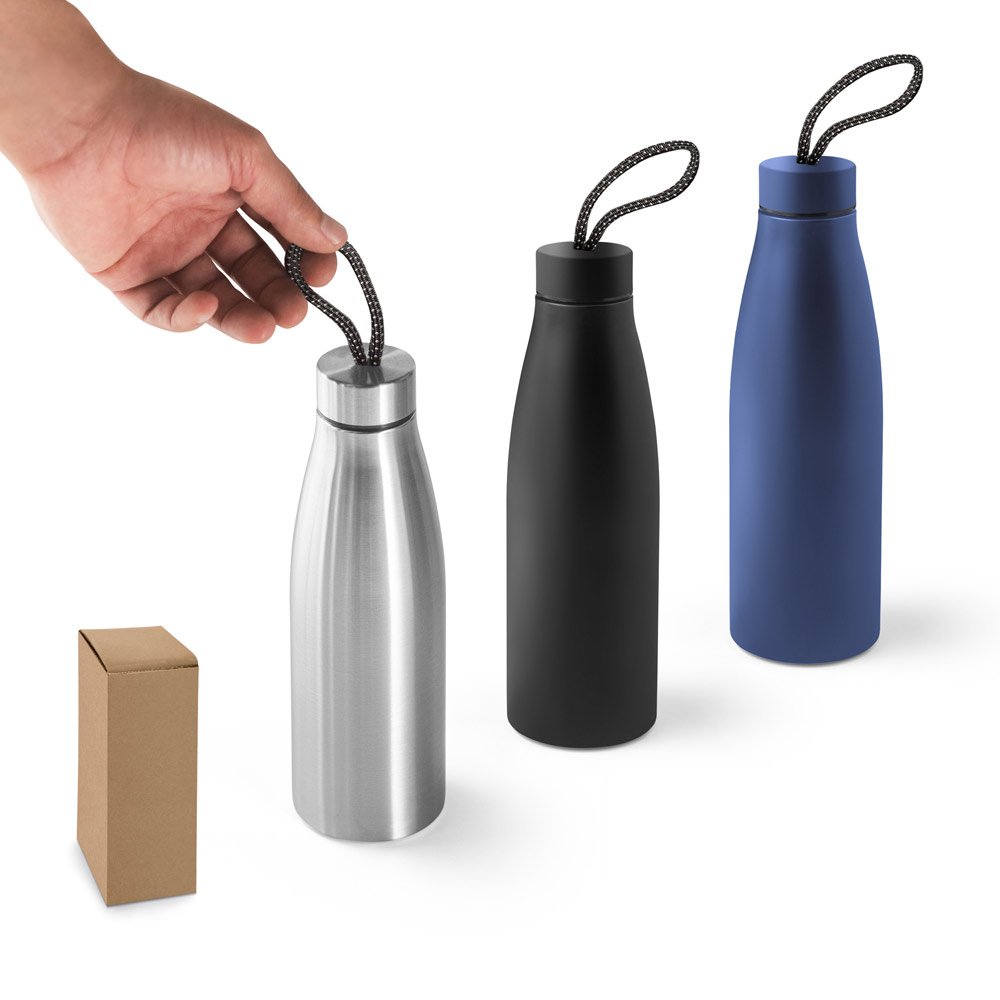 Squeeze em aço inox 90% reciclado de parede simples (710 mL) SP-94271-103 na cor Preto