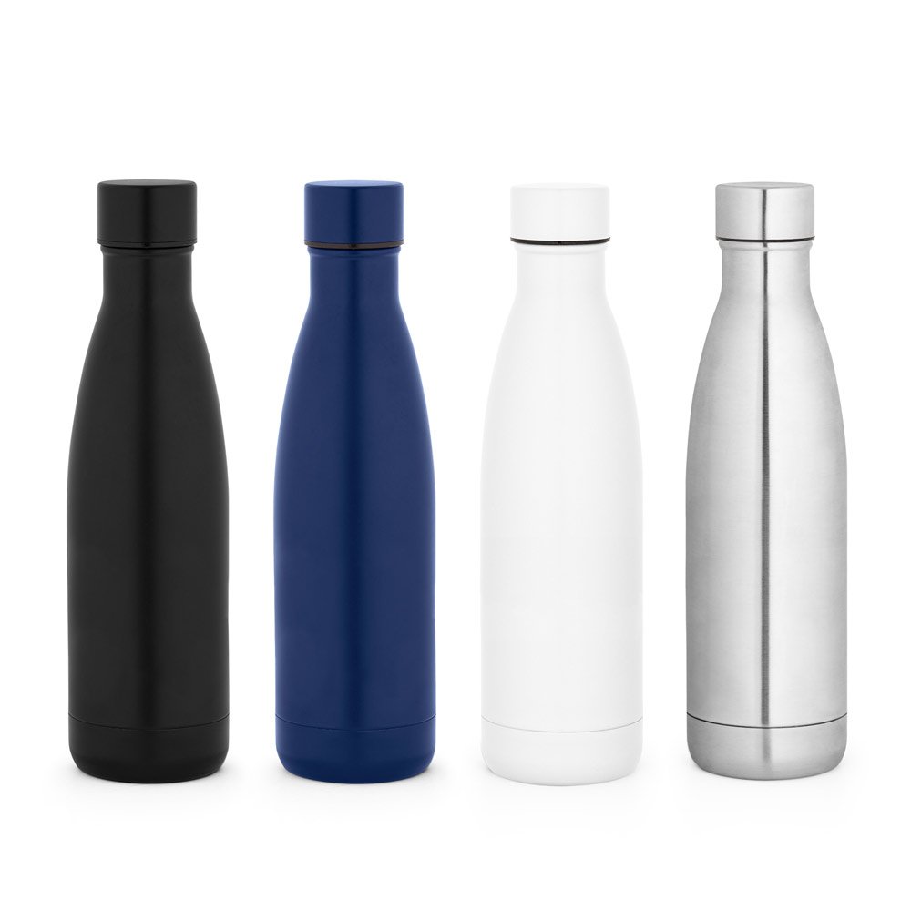 Garrafa térmica em aço inox 90% reciclado de parede dupla isolada a vácuo, com acabamento em mate (520 mL) SP-94294-134 na cor Azul marinho