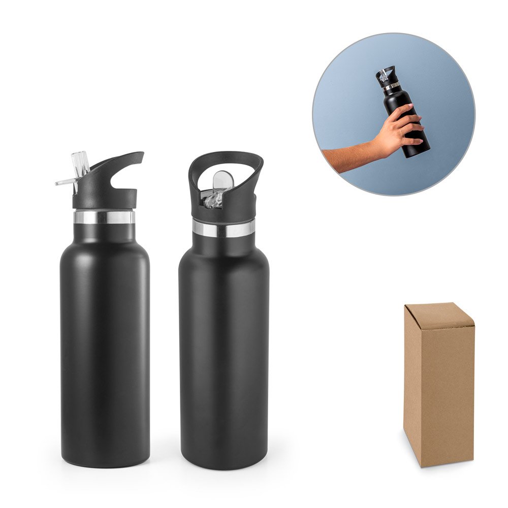Garrafa térmica em aço inox de parede dupla isolada a vácuo (570 mL) SP-94316-103 na cor Preto