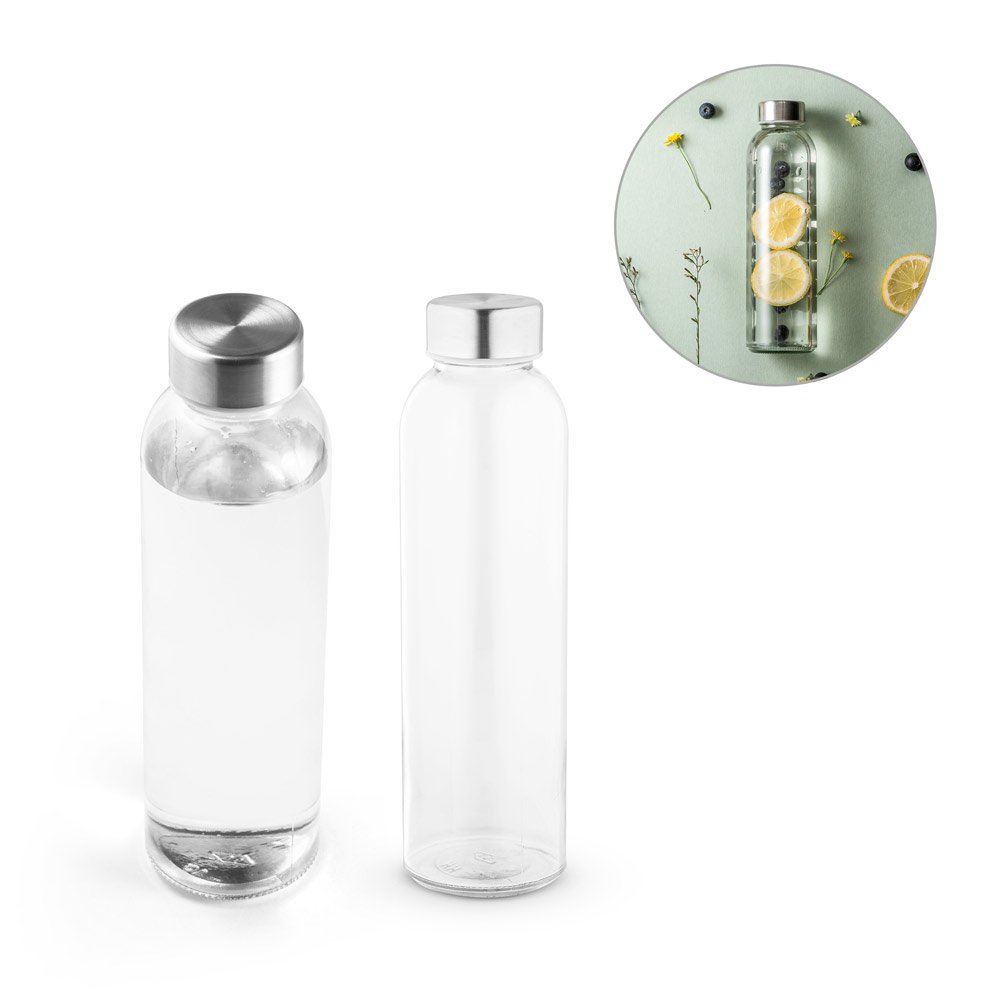 Squeeze em vidro com tampa em aço inox (500 mL) SP-94317-110 na cor Transparente