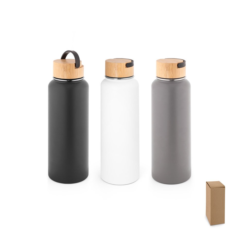 Garrafa térmica em aço inox 90% reciclado de parede dupla isolada a vácuo, com revestimento em pó (1200 mL) SP-94331-106 na cor Branco