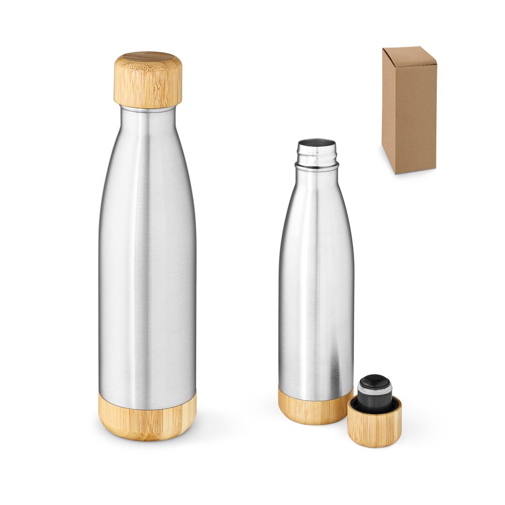 Garrafa térmica em aço inox 90% reciclado de parede dupla isolada a vácuo (800 mL) SP-94337-127 na cor Cromado satinado