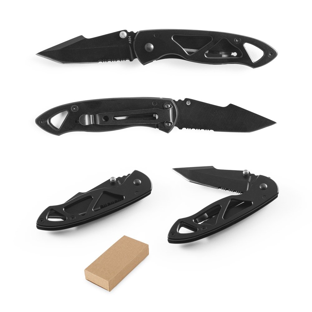 Canivete em aço inox e metal com fecho de segurança SP-94358-103 na cor Preto