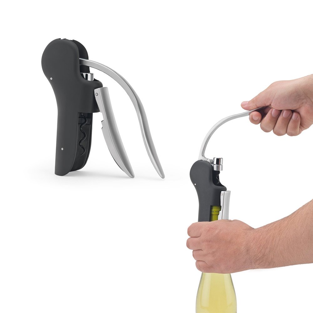 Saca-rolhas em ABS e zinco com alavanca automática para abertura fácil SP-94374-103 na cor Preto