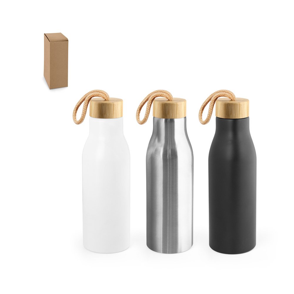 Squeeze em aço inox 90% reciclado, de parede simples com acabamento em mate (570 mL) SP-94379-103 na cor Preto