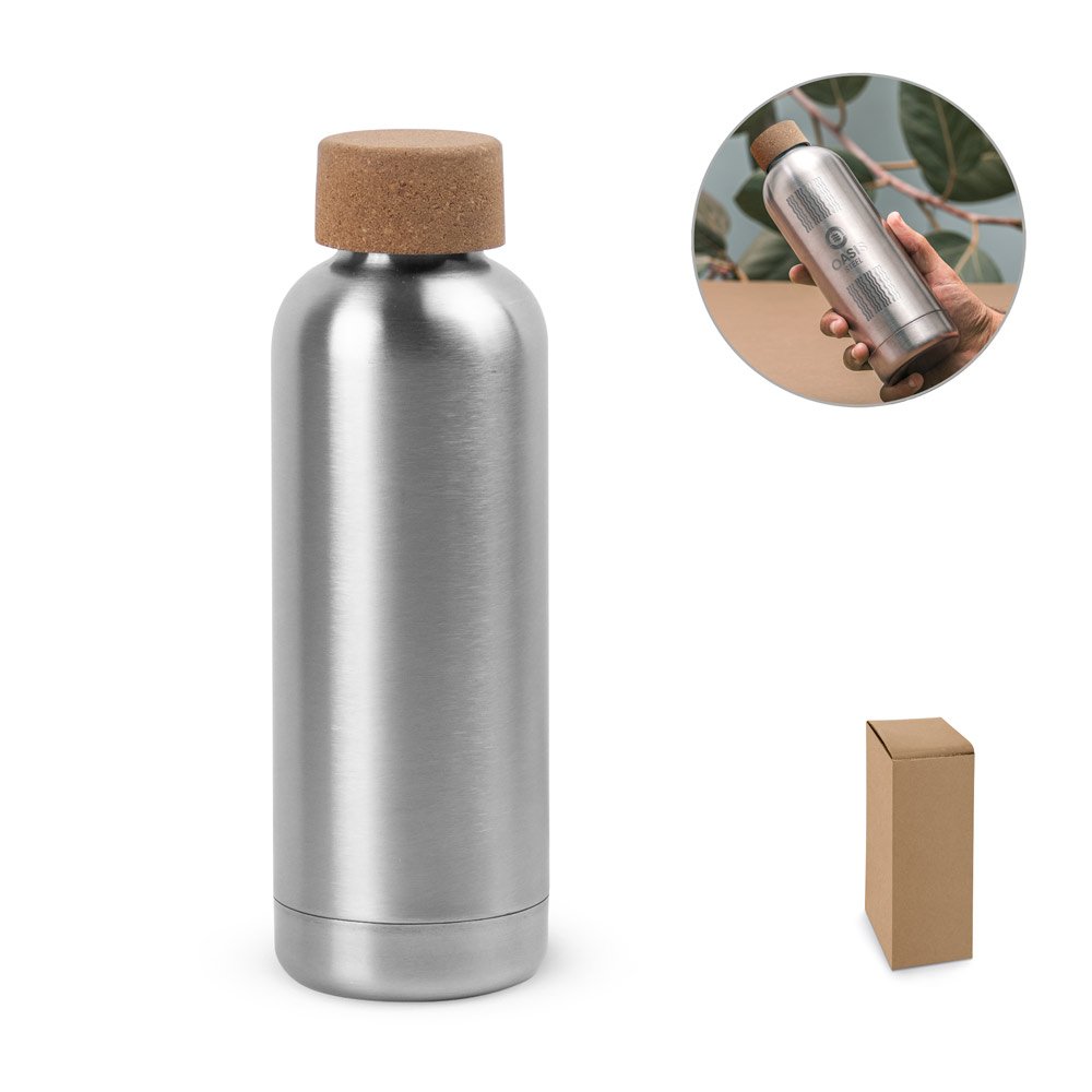 Squeeze em aço inox de parede simples com tampa em cortiça (760 mL) SP-94381-127 na cor Cromado satinado