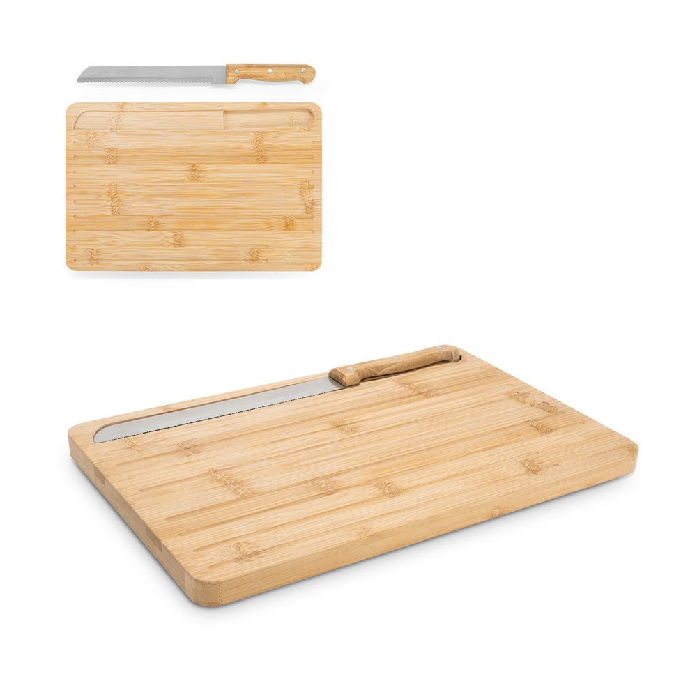 Tábua de cortar pão em bambu com faca incluso SP-94394-160 na cor Natural