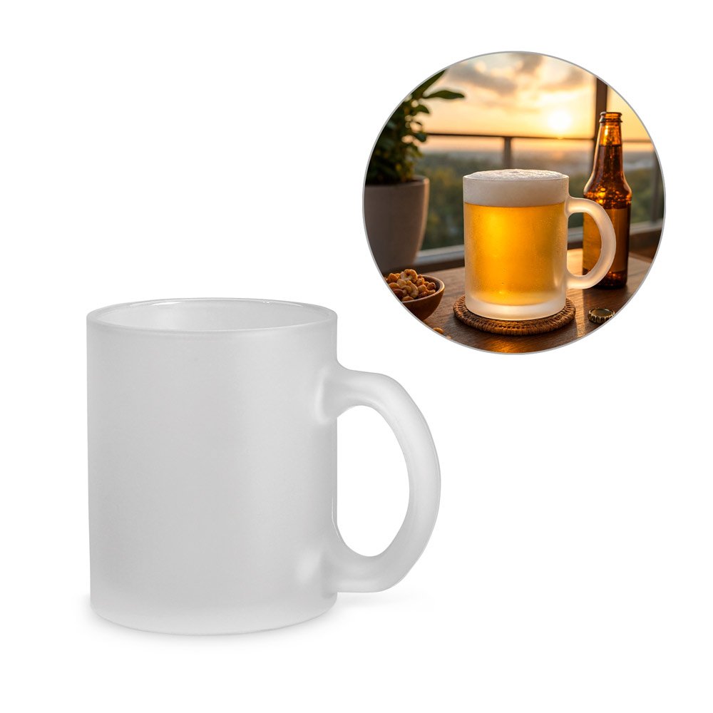 Caneca em vidro com efeito fosco (530 mL) SP-94398-106 na cor Branco