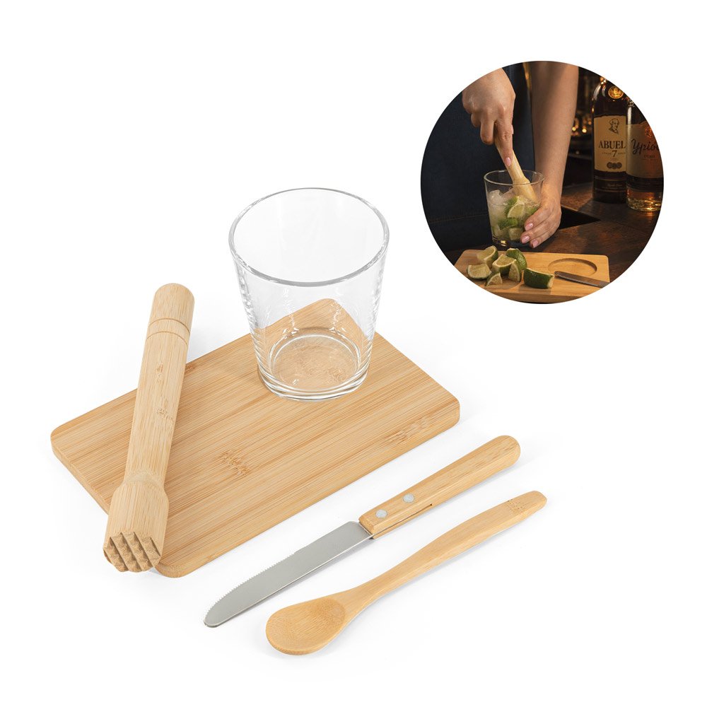 Kit para caipirinha com 5 peças em bambu SP-94435-160 na cor Natural