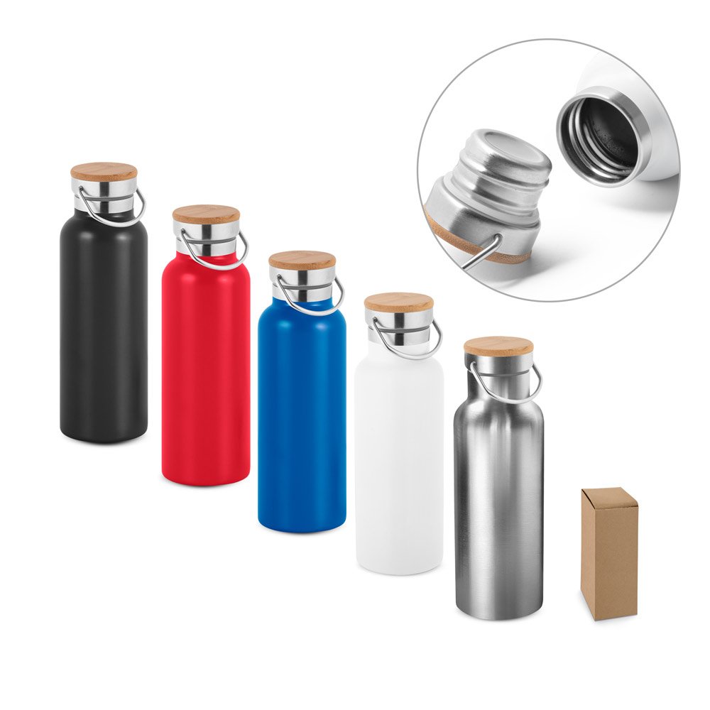 Garrafa térmica em aço inox de parede dupla isolada a vácuo (570 mL) SP-94602-103 na cor Preto