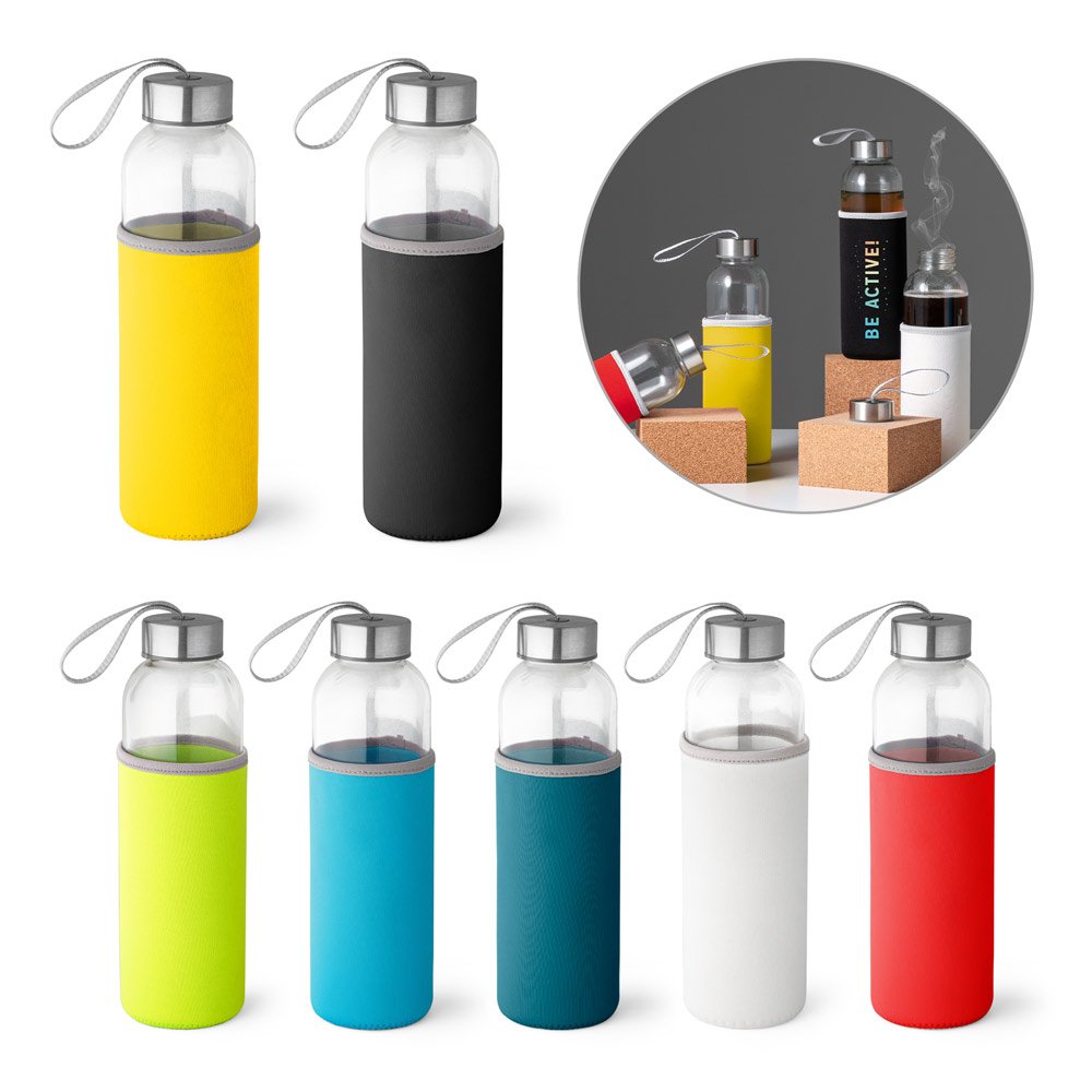 Squeeze em vidro e tampa em aço inox com alça (520 mL) SP-94646-103 na cor Preto