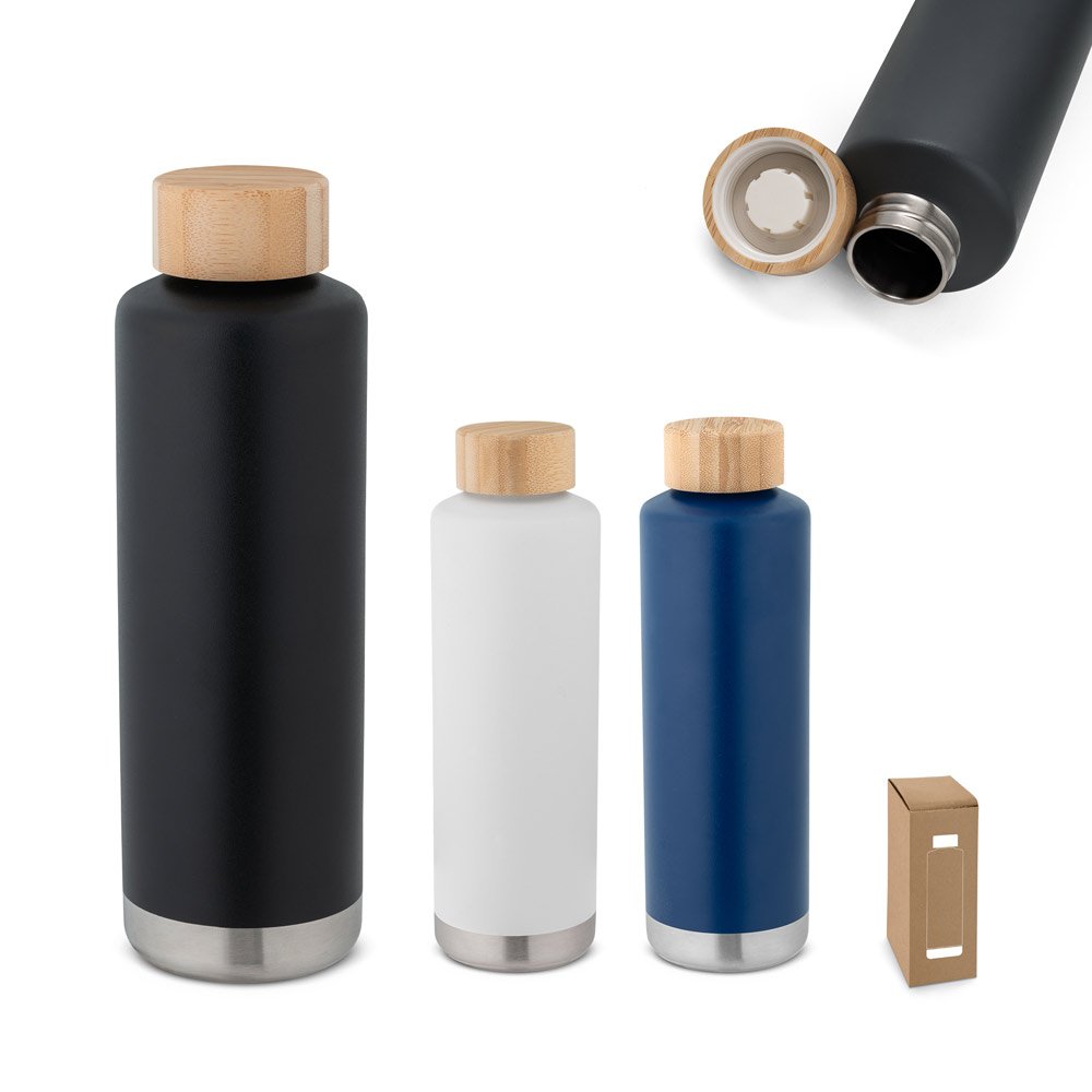 Garrafa térmica em aço inox de parede dupla isolada a vácuo (640 mL) SP-94662-134 na cor Azul marinho