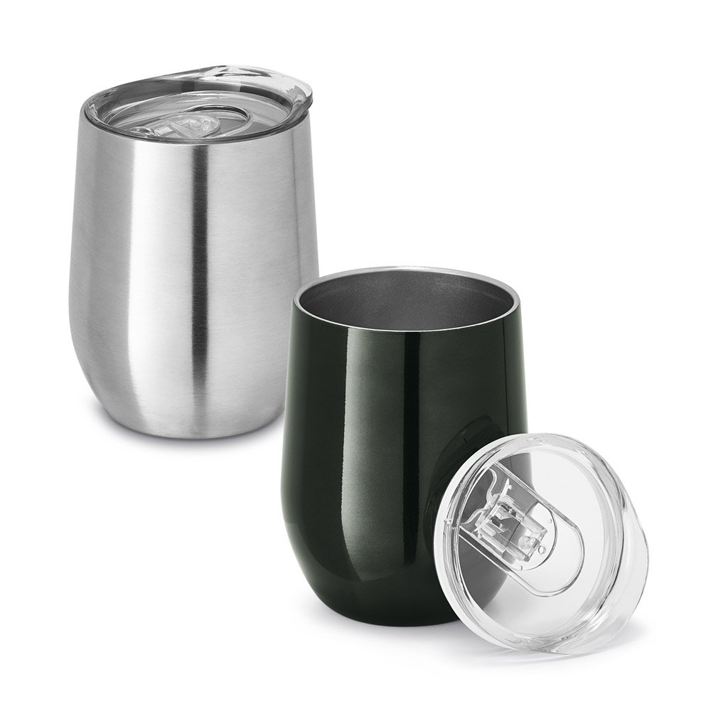 Copo de viagem térmico em aço inox de parede dupla isolada a vácuo (400 mL) SP-94677-147 na cor Chumbo