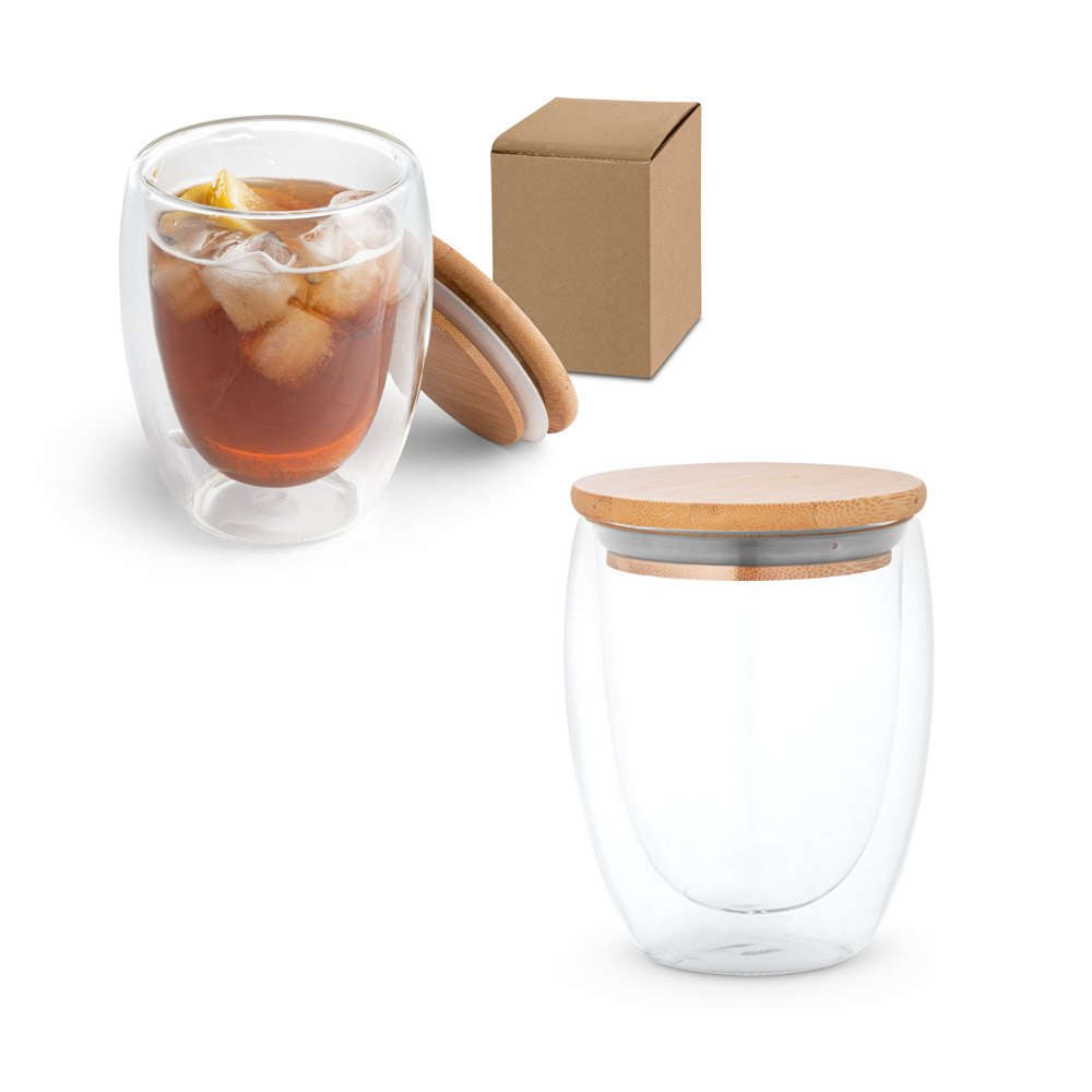 Copo em vidro isotérmico (borossilicato), térmico com parede dupla isolada a ar (350 mL) SP-94767-160 na cor Natural
