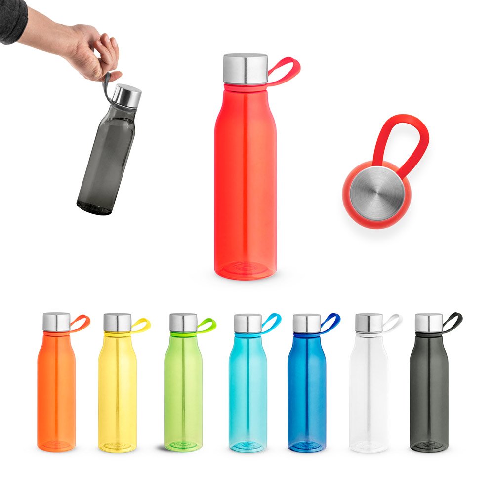 Squeeze em PET 100% reciclado com alça de silicone (590 mL) SP-94782-128 na cor Laranja