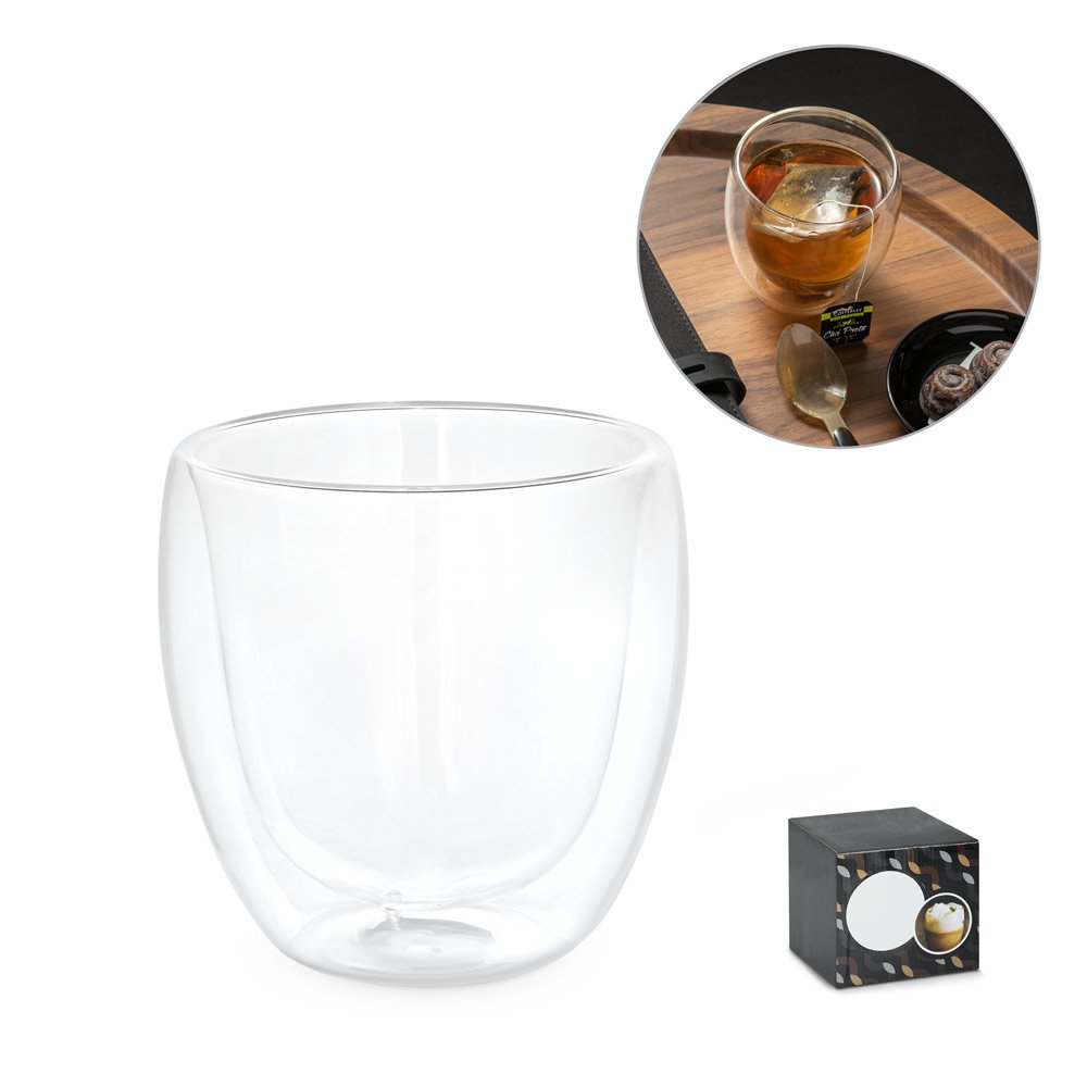 Copo em vidro borossilicato com parede dupla isolada a ar (220 mL) SP-94785-110 na cor Transparente