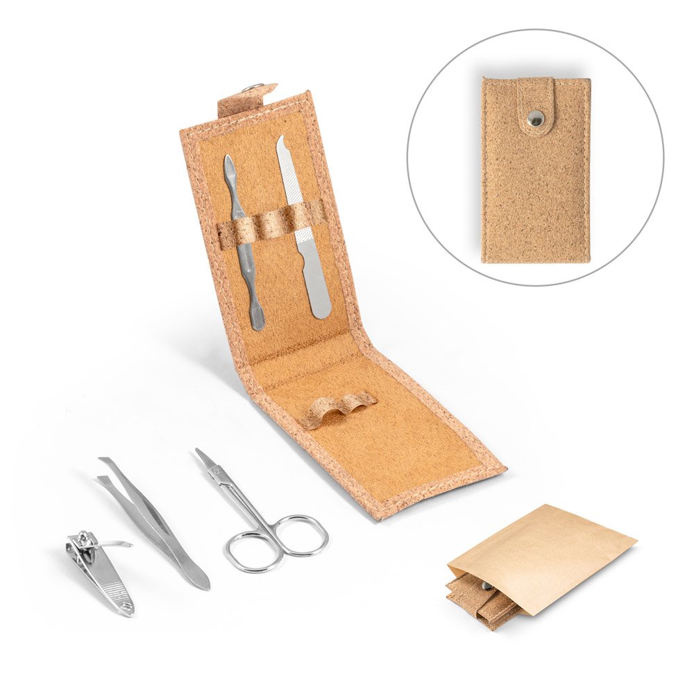 Conjunto de manicure em cortiça com peças em aço inox SP-94897-160 na cor Natural