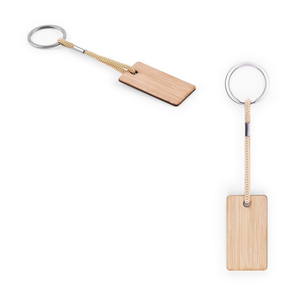Chaveiro em bambu com cordão em PET SP-95089-160 na cor Natural