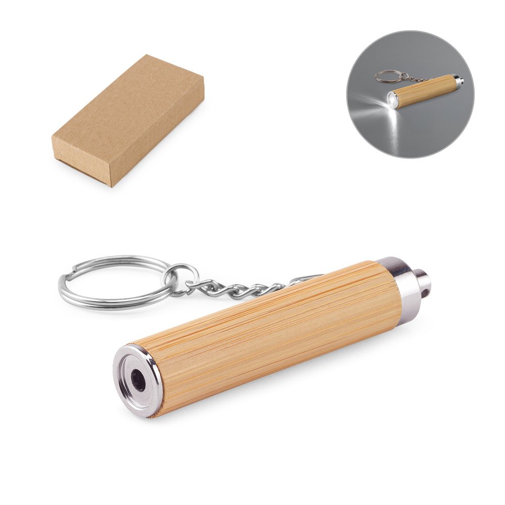Chaveiro em bambu e ABS com lanterna LED SP-95108-160 na cor Natural