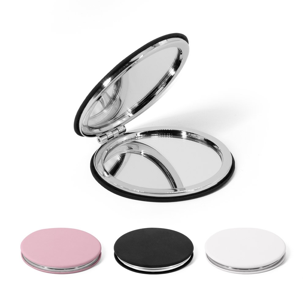 Espelho redondo de dupla face com exterior em PU mate SP-95112-112 na cor Rosa claro