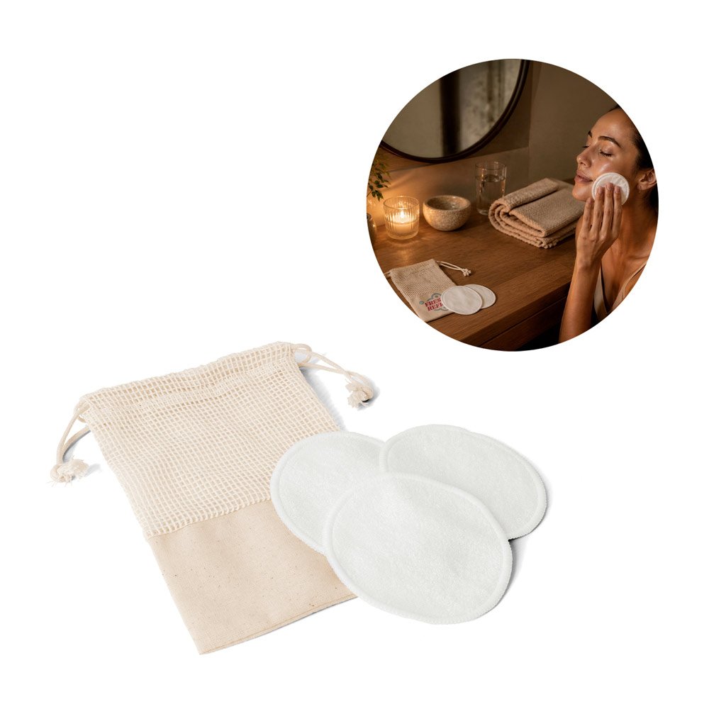 Conjunto de 3 discos de limpeza facial laváveis e reutilizáveis SP-95113-160 na cor Natural