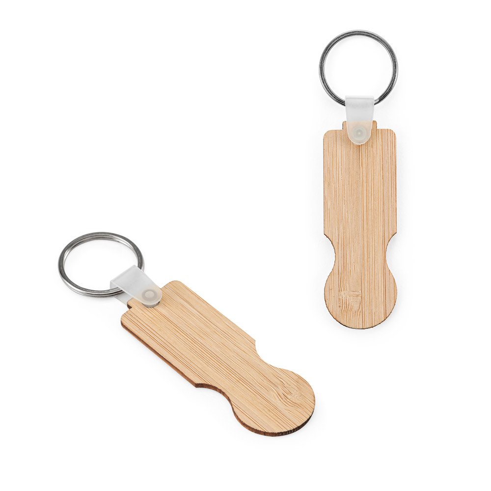 Chaveiro em bambu com extremidade em formato de moeda SP-95116-160 na cor Natural