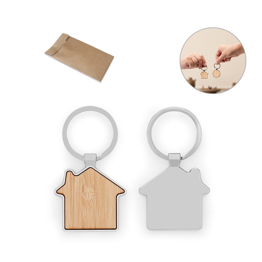 Chaveiro em ferro com formato de casa em zinco e bambu SP-95117-160 na cor Natural