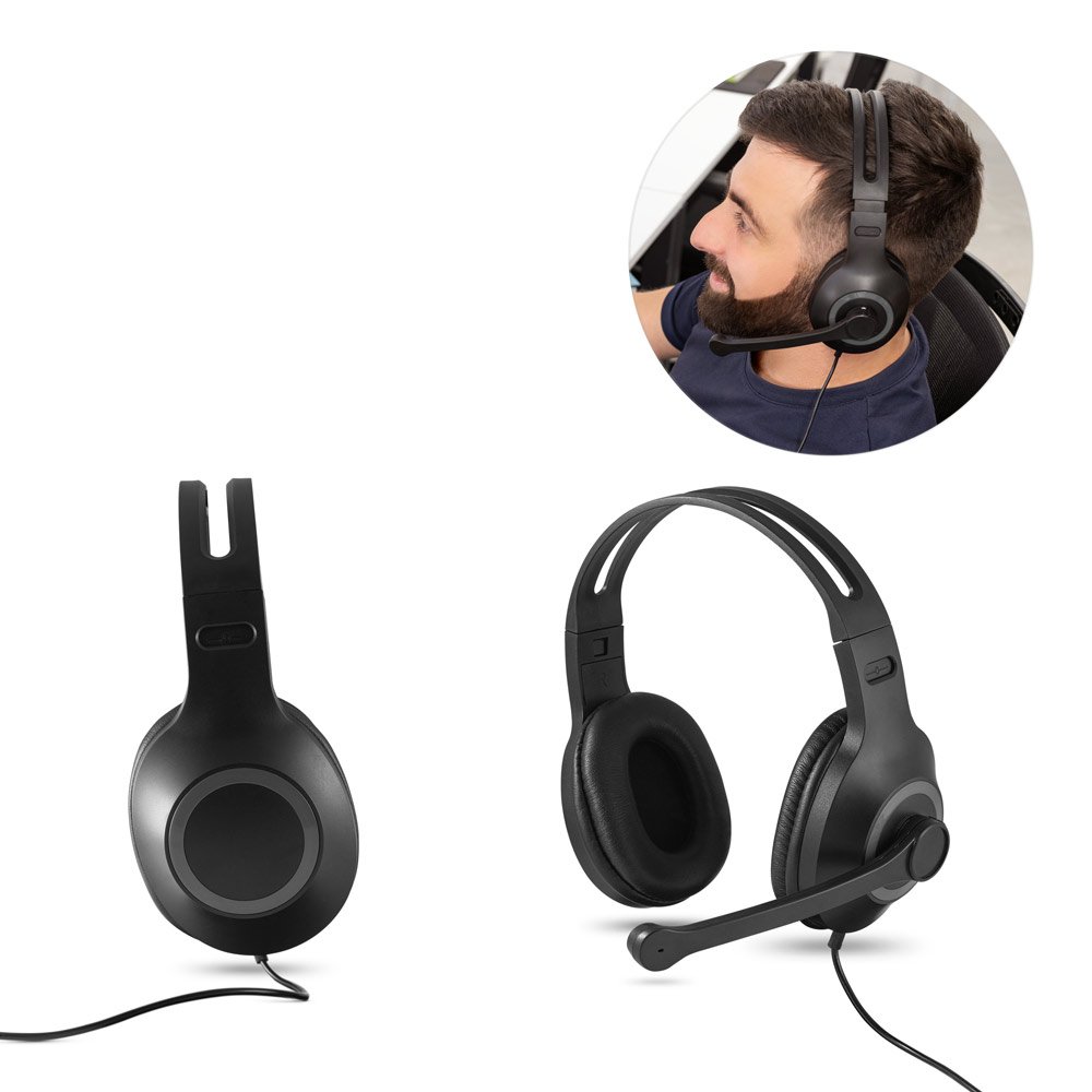 Fone de ouvido ajustáveis em ABS e PP com microfone SP-97088-113 na cor Cinza