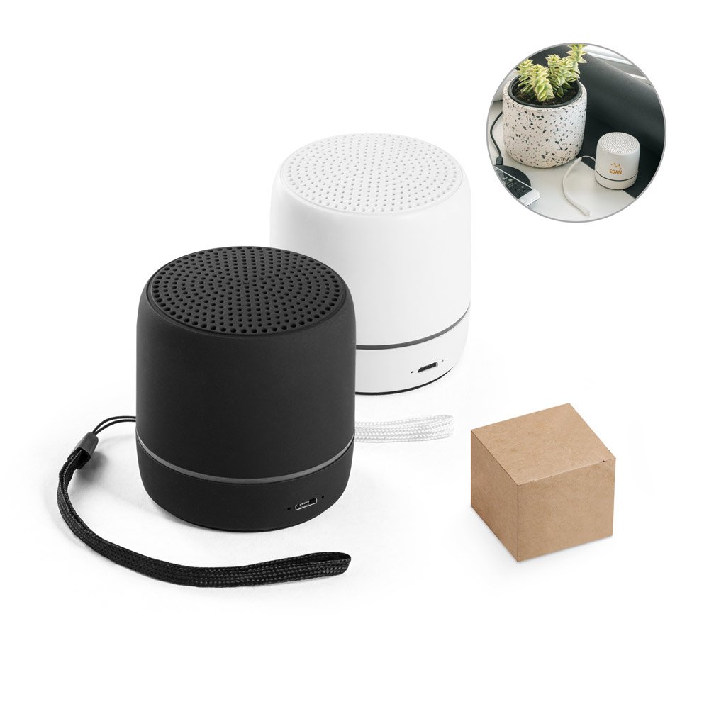 Caixa de som portátil com faixa LED exterio e autonomia de 4h, em ABS 100% reciclado SP-97097-106 na cor Branco