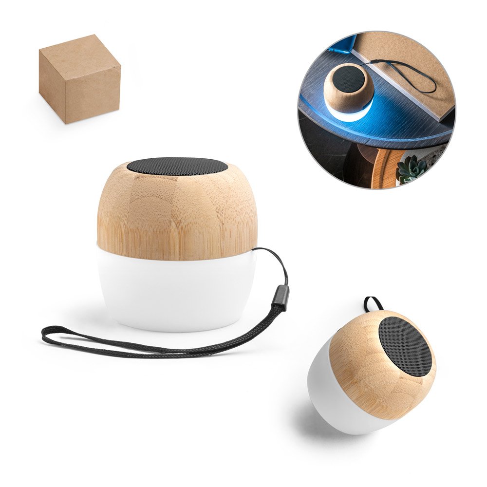Caixa de som portátil com microfone e autonomia de 2h (300 mAh), em bambu e PP SP-97124-160 na cor Natural