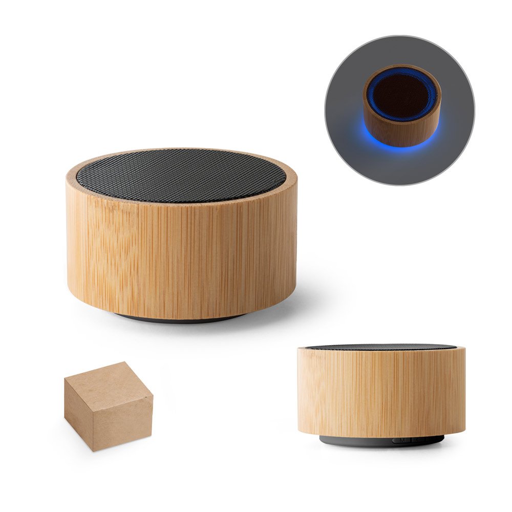Caixa de som portátil com microfone e autonomia de 2h (300 mAh), em bambu e ABS SP-97125-160 na cor Natural