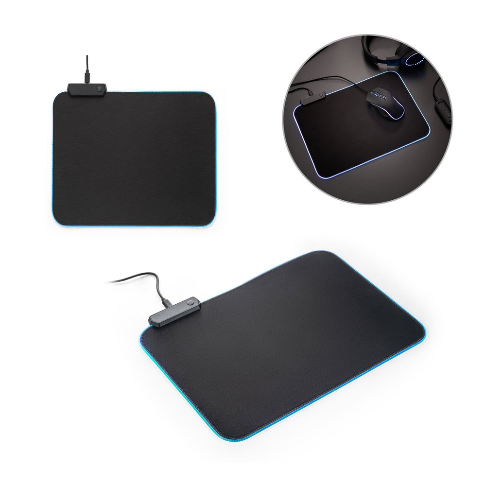 Mouse pad para jogos em poliéster com base antiderrapante em borracha SP-97134-103 na cor Preto