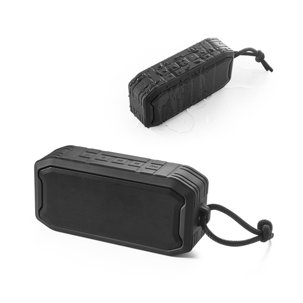 Caixa de som portátil à prova de água (IPX7) com autonomia de 9h (1'200 mAh), em ABS 100% reciclado SP-97140-103 na cor Preto