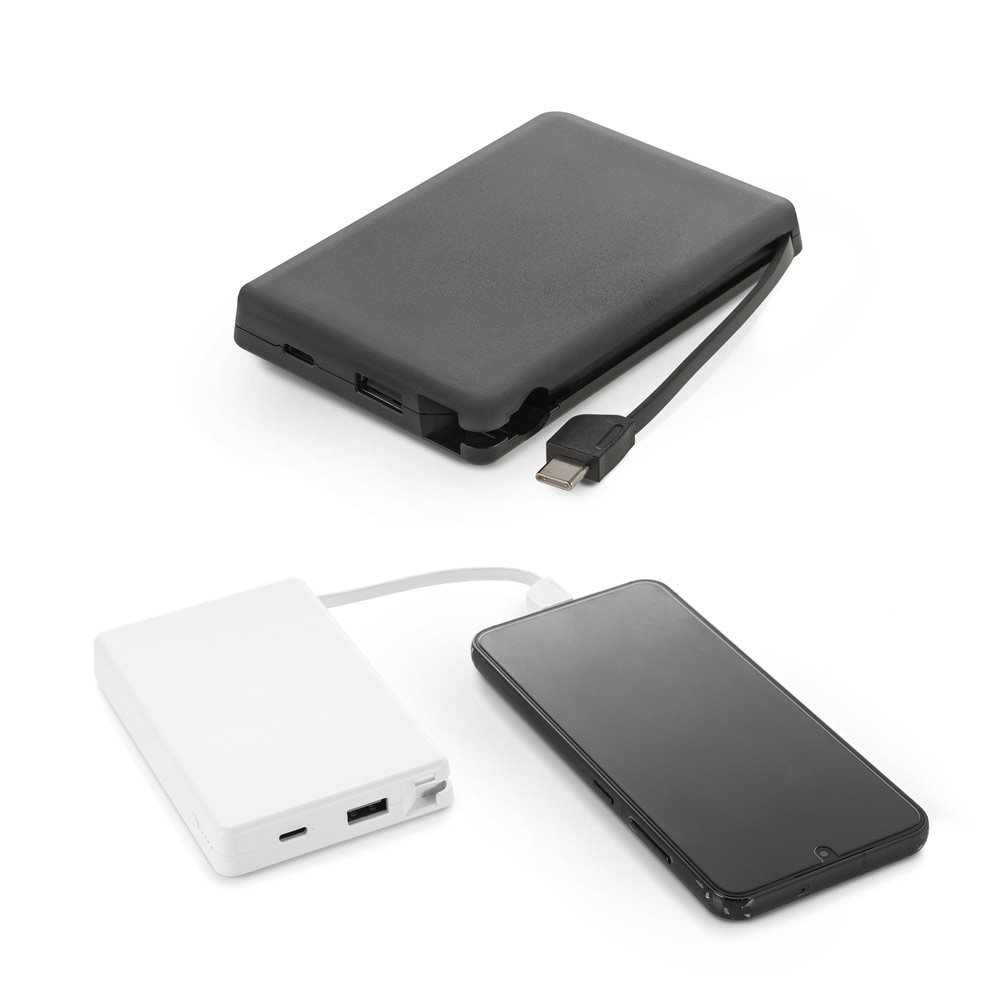 Bateria portátil com cabo integrado, em ABS 100% reciclado (10'000 mAh) SP-97147-103 na cor Preto