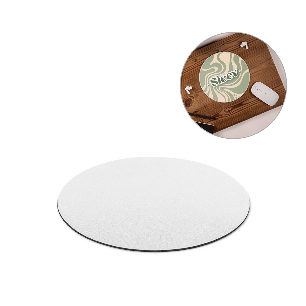 Mouse Pad com formato redondo e base em borracha SP-97149-106 na cor Branco